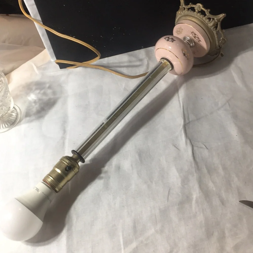Vintage pink China/lucite tall table lamp.
